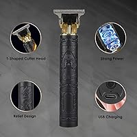 Vista 5 de Cortador de pelo para hombres, cortapelos profesional inalámbrico, recortador de barba recargable sin huecos con hoja en T, set de aseo para corte