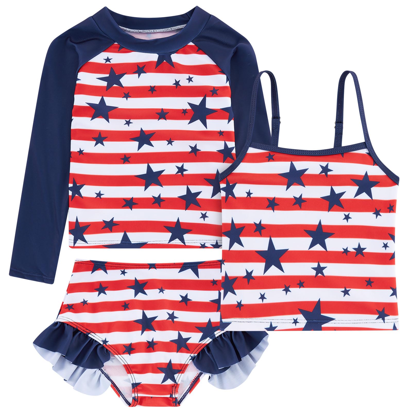 Funnycokid Girls Swimsuit Tankini Rash Guard Set Bathing Suits 3-10 Years