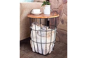 Wooden Blanket Storage Basket Side Table with lid