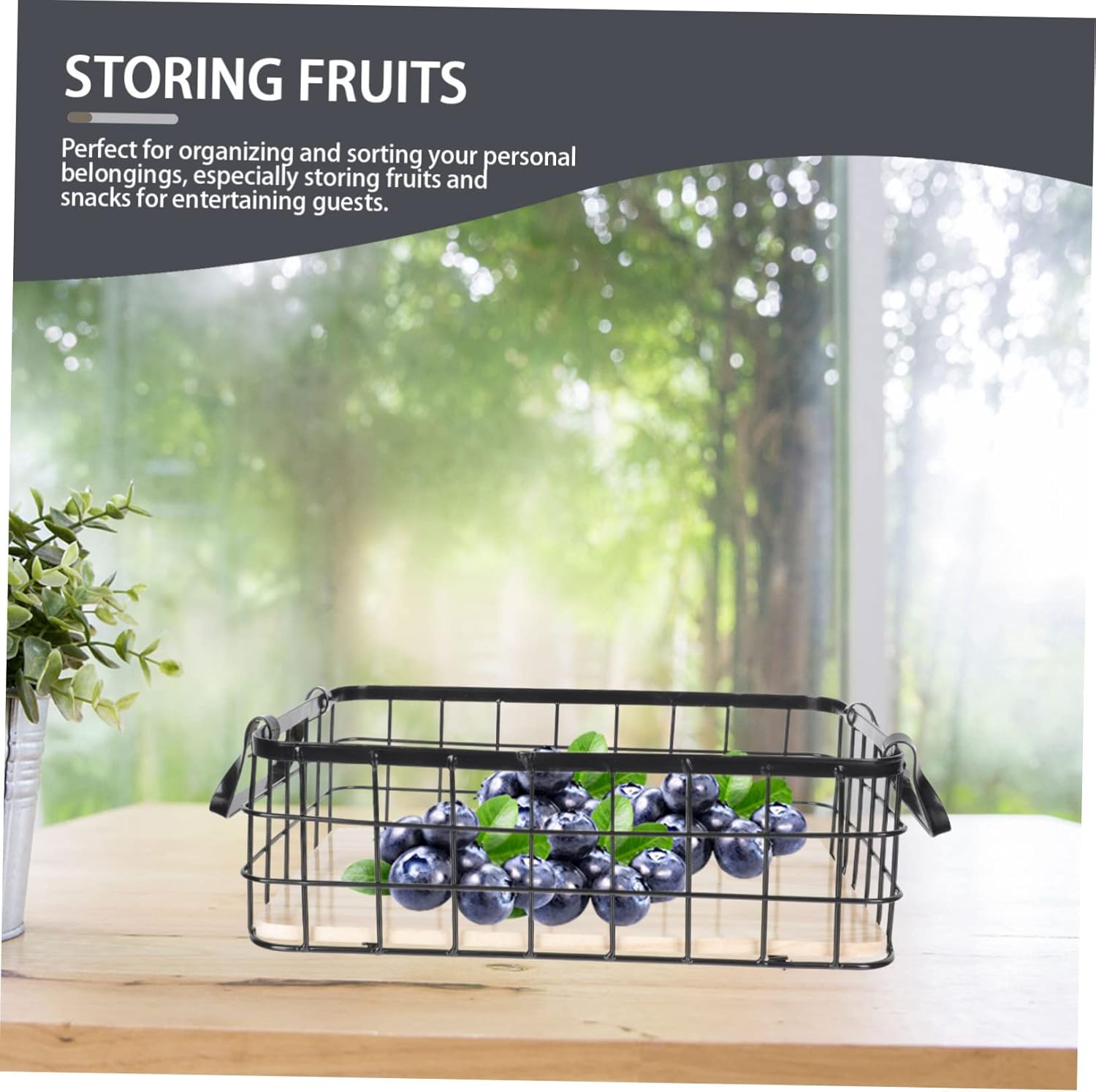 MAGICLULU Black Iron Storage Basket with Handle Compact Kitchen Organizer for Pantry Fruits Snacks Lightweight Wire Basket for Multi Purpose Household Storage and Space Saving