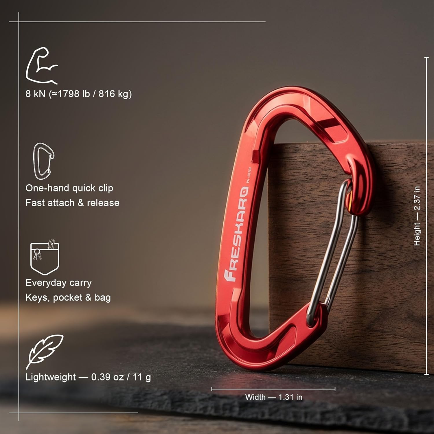 FresKaro 5pcs Nano Carabiner Clips, 8kN 1798lbs, Small Sturdy, Reliable Time-Tested Strong Spring Wiregate, Mini Size 2.37inch, Choice of 5colors - Image 2