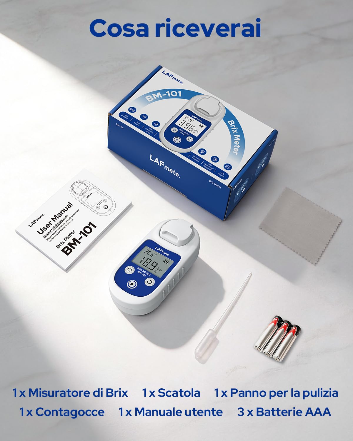 Rifrattometro Digitale 0-55% ±0,2%, BM101 Rifrattometro brix con ATC, IP65 Rifrattometro Digitale brix per Succo, vinificazione & caffè