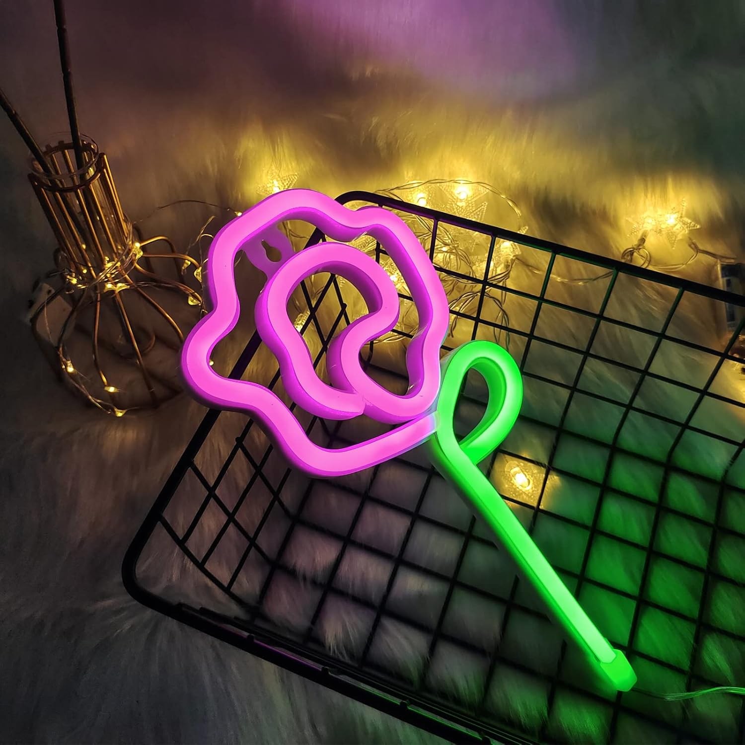 ENUOLI Pink Rose LED Neon Sign, USB/Battery Powered, 11x5.5 inch, Home Decor, Party Lamp, Valentine's Day Present