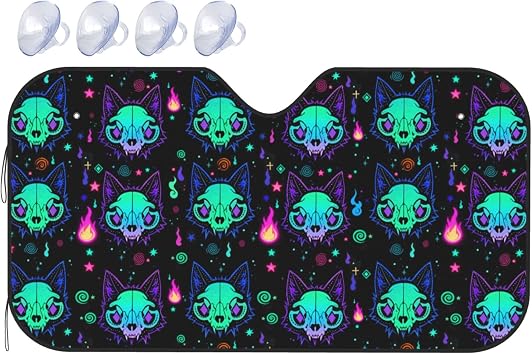 Halloween Trippy Goth Black cat Skull Windshield Sun Shade Car Brella Shield for Front Window Sun Visor Portector