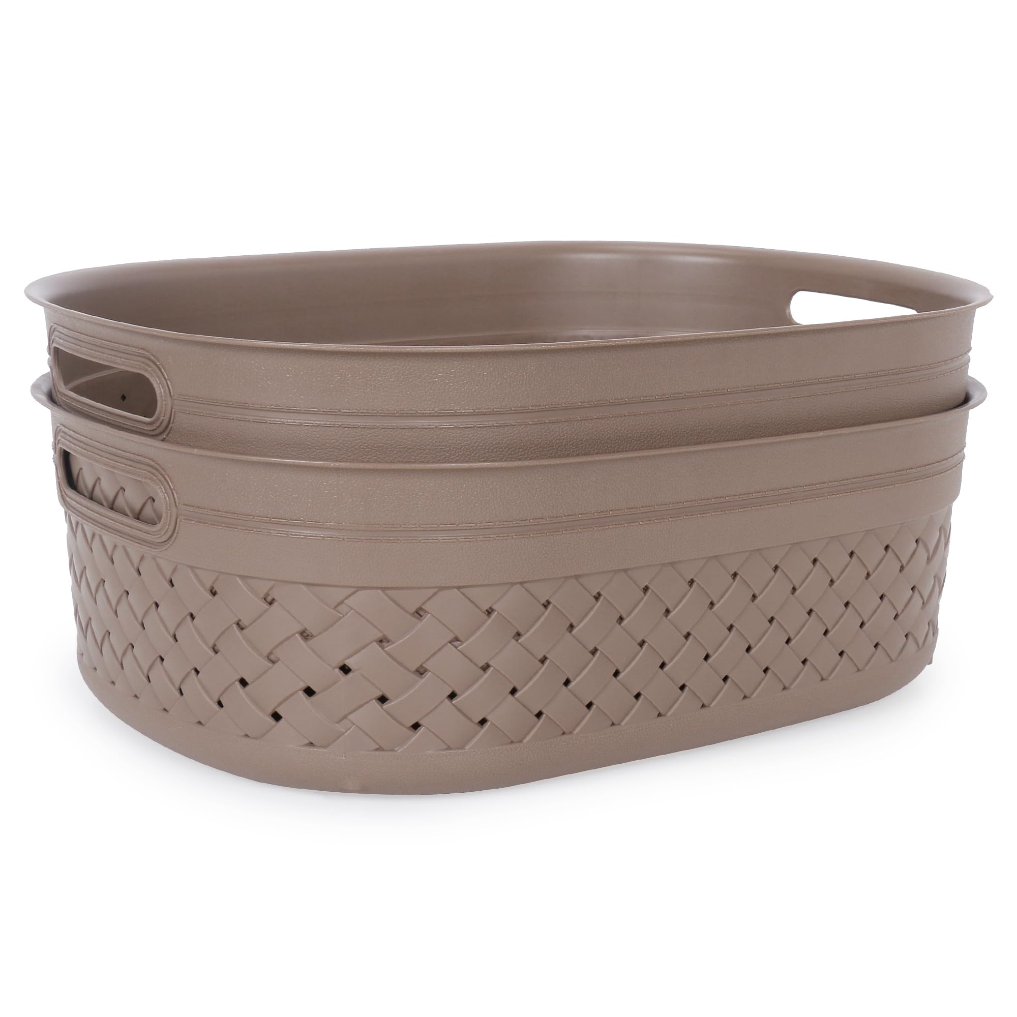 KOLORR Stitch Plastic Storage Basket Large (Pack of 2) Multipurpose Storage Organiser Basket for Home/ Kitchen/ Wardrobe/ Fruits/ Vegetables/ Toys/ Stationary - LT Brown-image-29