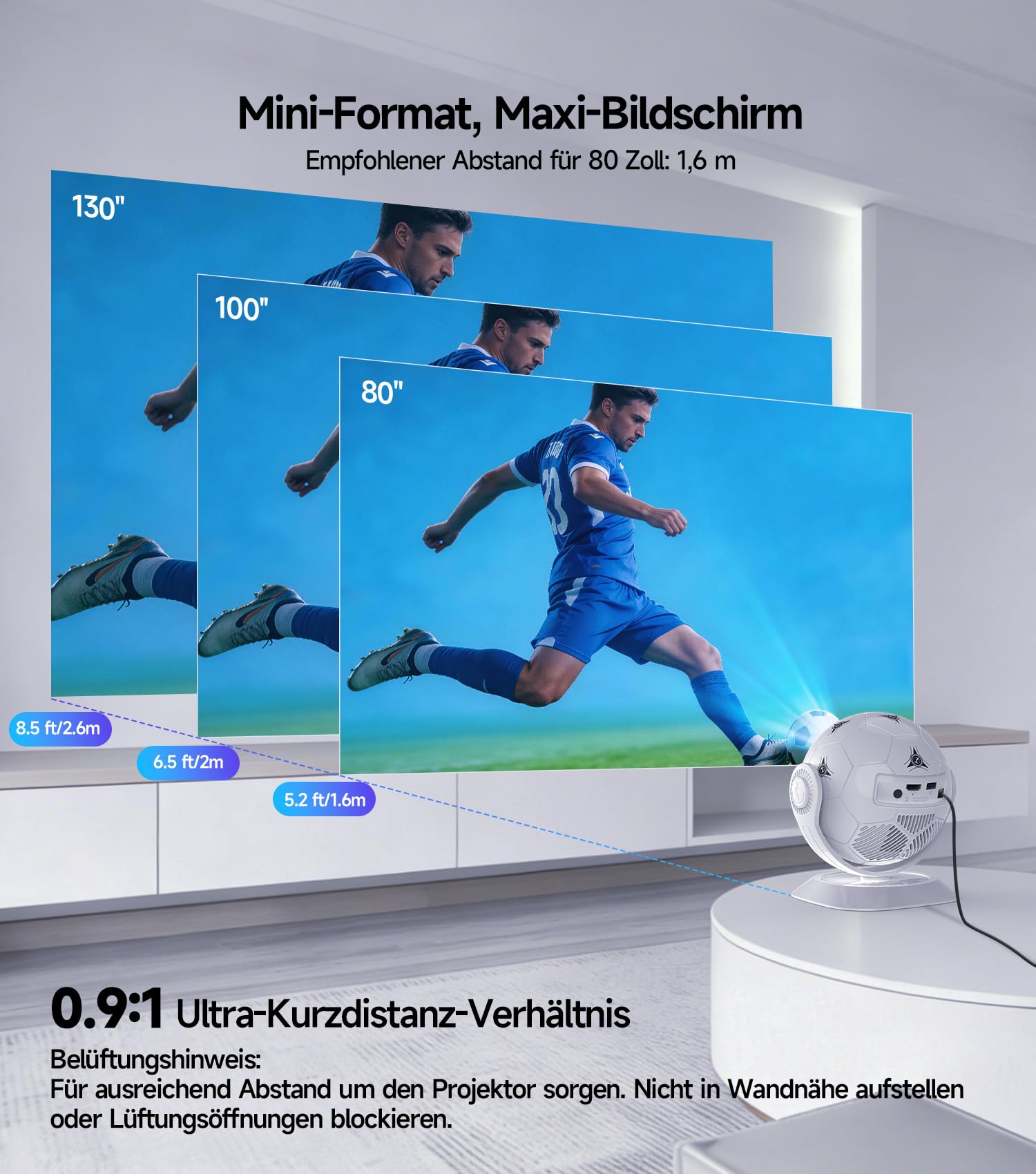 Magcubic Mini Beamer Projektor 4K Unterstützung für Heimkino Handy Smart TV | 360° Fußball-Motiv, Android 14 Apps Integriert, WiFi 6, Bluetooth 5.4, Auto Keystone, Klein Tragbar, Kurzdistanz, HY300F