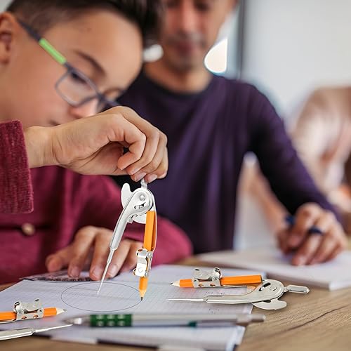 Miniatura 4 de Brújula para geometría, brújula de metal, brújula matemática, brújula de dibujo a granel, brújula de geometría plateada con lápiz para estudiantes,