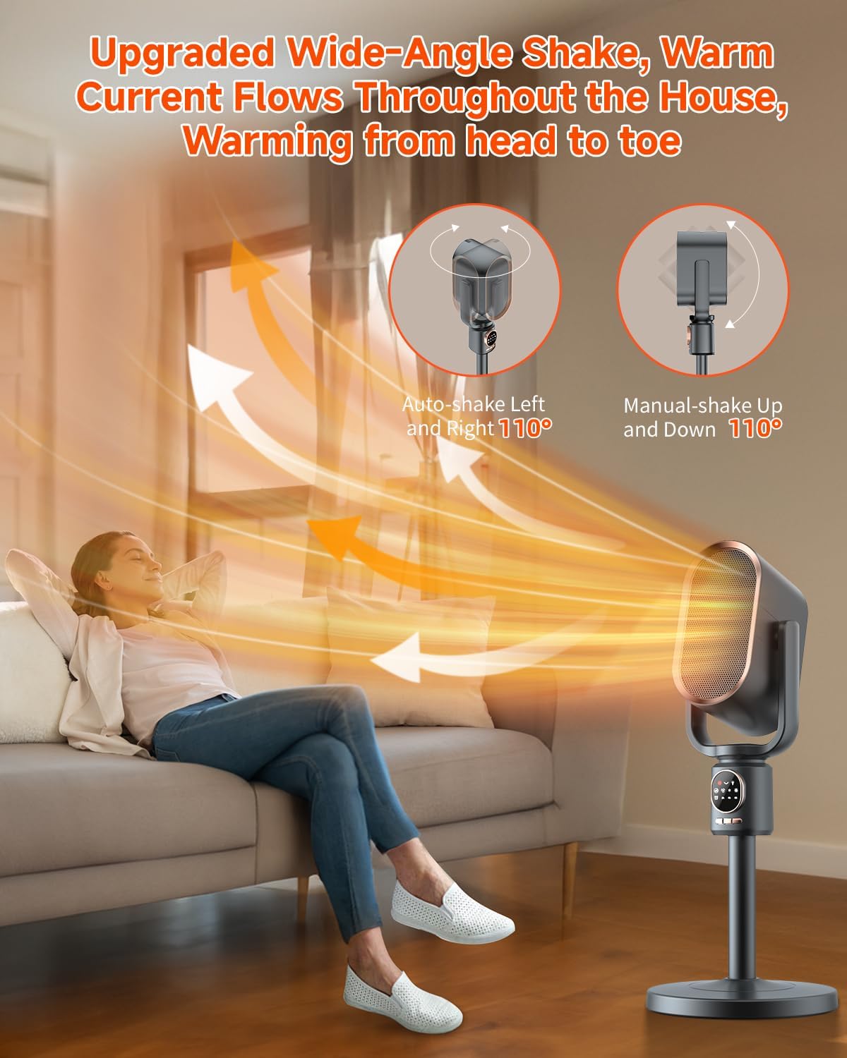 Space Heaters for indoor use，1500W Portable Electric Heaters with Thermostat，Digital Display, 2-8H Timer，Safe and Quiet Ceramic Heater Fan for Office, Bedroom，Overheating & Tip-Over Protection (Grey)