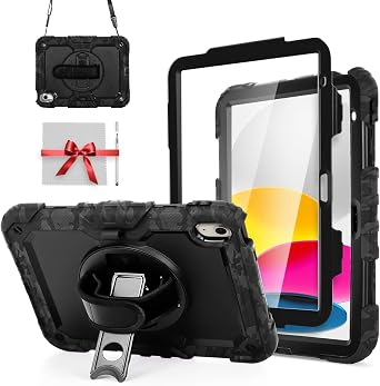 iXTRA Shockproof Case for iPad 11th Gen 11 A16 2025, iPad 10th Gen 10.9, Rugged Case with Screen Protector, 360 Rotating Handle & Stand, Shoulder Strap, Pencil Holder for Men Kids, Camouflage