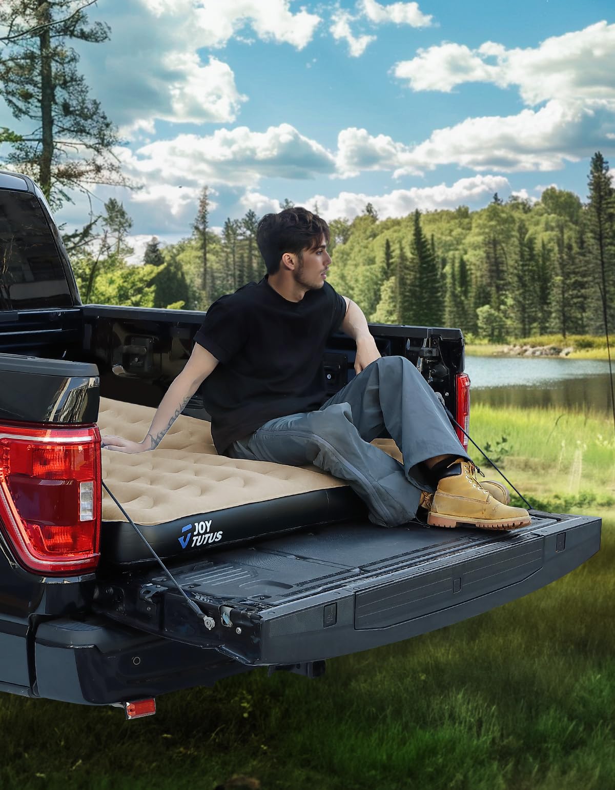 JOYTUTUS Pickup Truck Tent + Air Mattress Combo – Fits 6.5ft Bed, Waterproof, With Built-in Pump