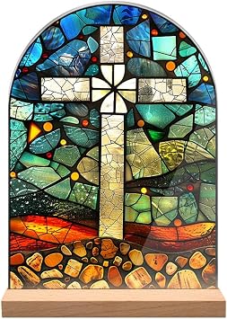 KOMI Cross Stand Catholic Ornament Statue Acrylic Desk Sign Tabletop Decor Home Altar Decor Christian Gifts