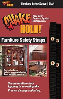 Quakehold! Furniture Strap Kit, Earthquake Fasteners for Disaster Preparedness, Child Proof Safety Straps for RV, Home Office, Helps Prevent Damage and Injury, Easy to Install, Black