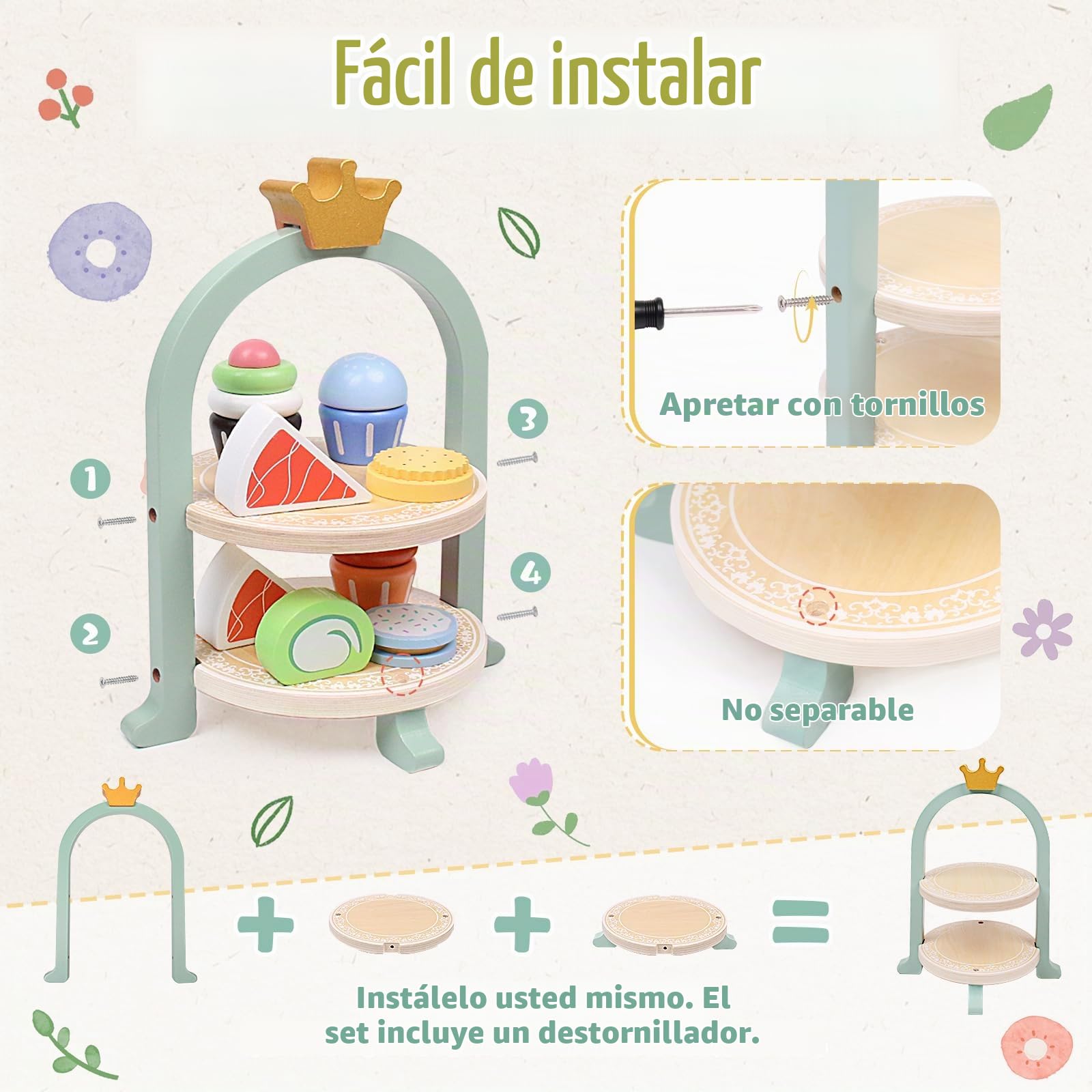 Juego de Té de Madera para Niñas, 30Pcs con Postre Comida y Tetera, Juguetes de Cocina para Juegos de rol, Regalo Infantil para Niña 3 4 5 6 7 Años
