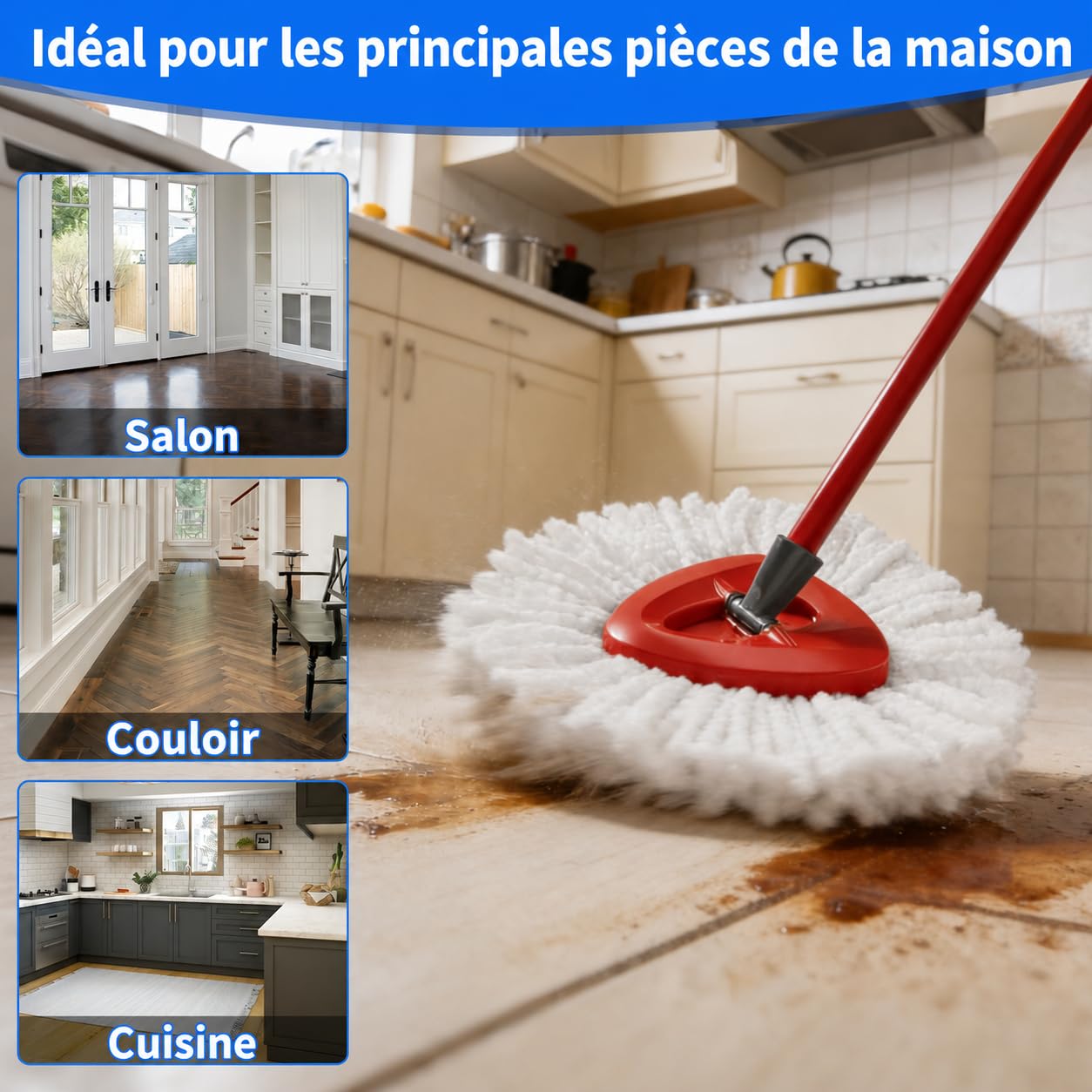 Recharge Serpillière Microfibre Lot de 4 – Compatible avec Vileda Turbo EasyWring & Clean, Têtes de Balai Haute Densité, Lavables et Réutilisables, Nettoyage Efficace Tous Types de Sols