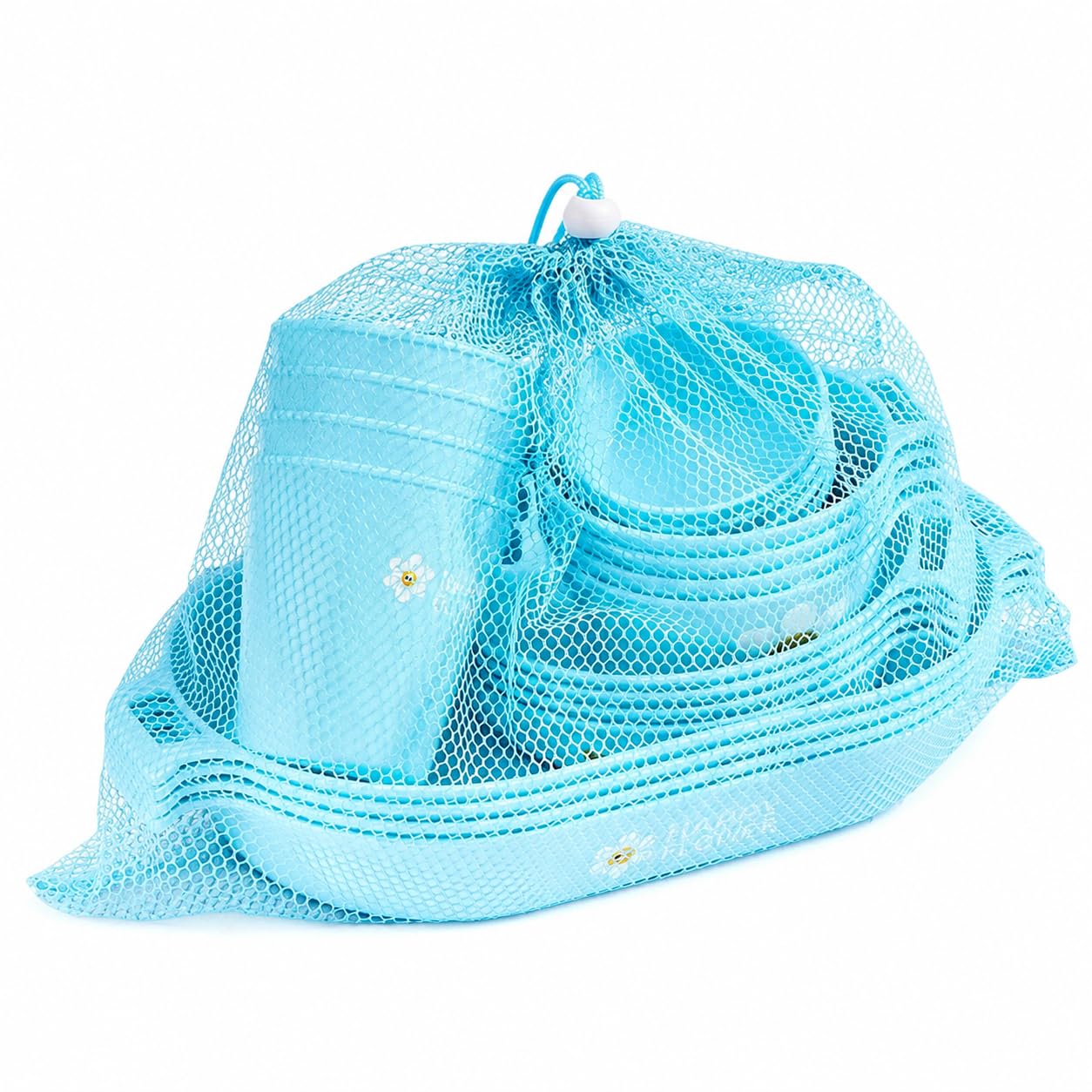 Kit de vaisselle de camping 5 pièces en plastique PP réutilisable avec sac de transport pour pique-nique et plein air, Bleu