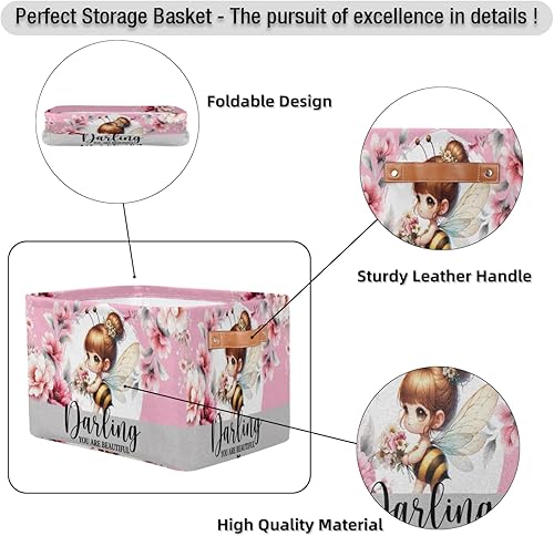 Vista 61 de Cestas de almacenamiento con asas, cubo de almacenamiento rectangular de tela rectangular plegable de juguetes para armario, estantes, lavandería, C