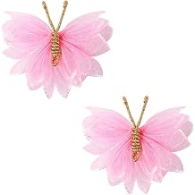 2" Tulle Mesh Barrettes, Butterfly Hair Clips for Girls, Toddlers & Kids Colorful Hair Accessories Ideal for Halloween, Christmas, Cosplay & Party Decor Pink