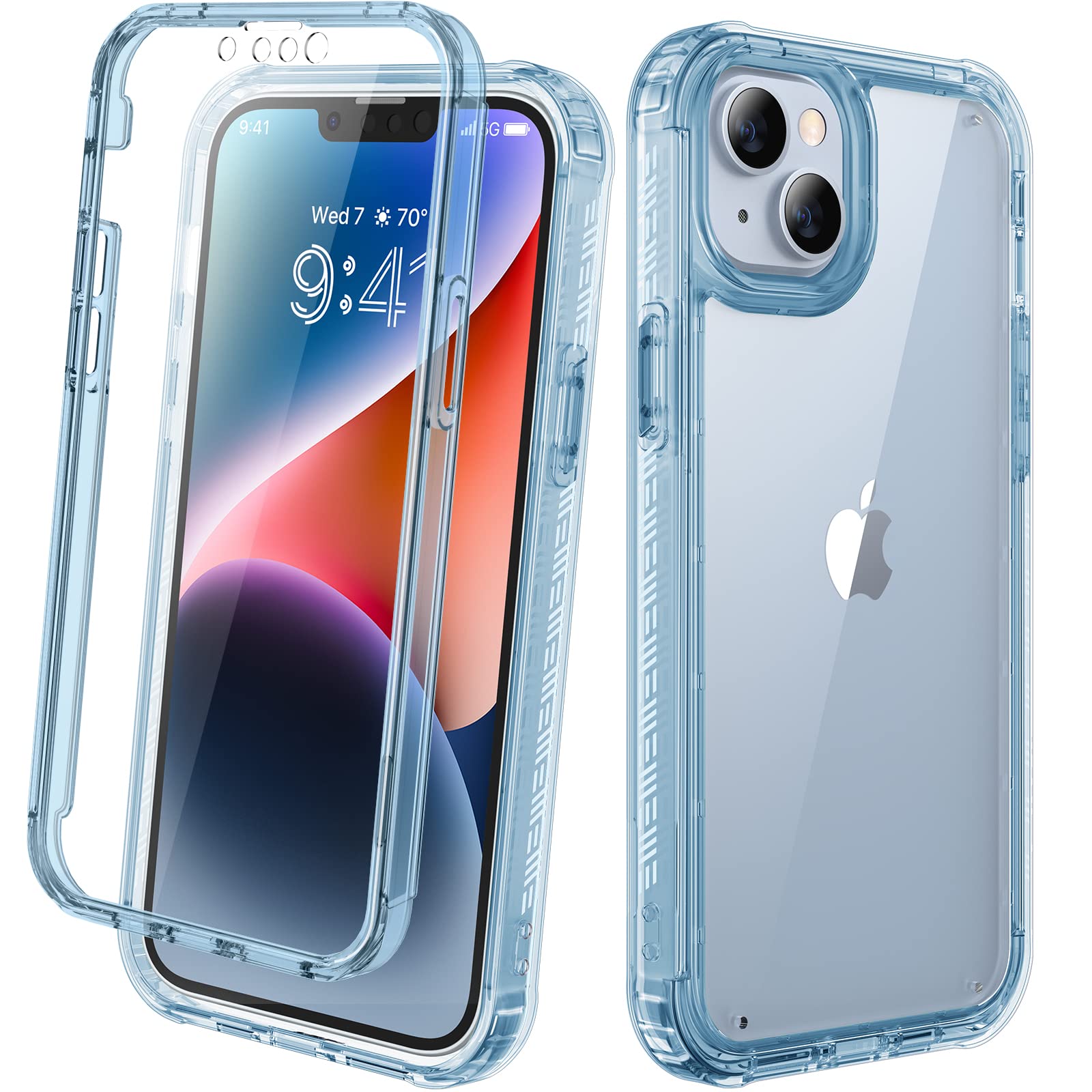 Photo 1 of Diaclara Designed for iPhone 14 Case, Full Body Rugged Case with Built-in Touch Sensitive Anti-Scratch Screen Protector, with Camera Lens Protector for iPhone 14 6.1" (Clear Blue)