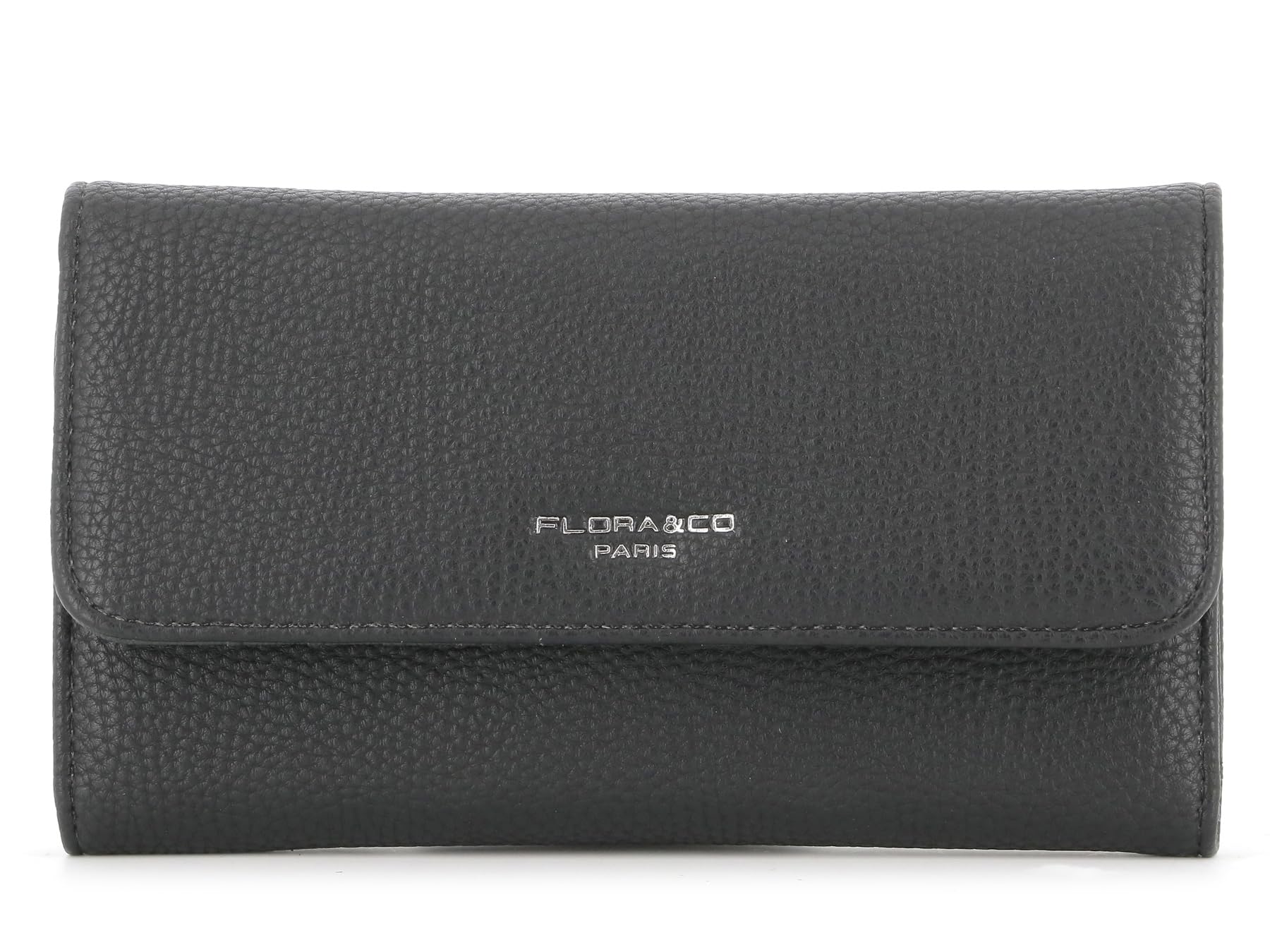 flora & co - Portefeuille Femme Tout-en-Un Rabat - Porte-chéquier Porte-Cartes et Monnaie 3 en 1 - Compagnon 3 Volets Grande Capacité Fourre-Tout - Classique Chic Tendance - Similicuir Souple - Noir