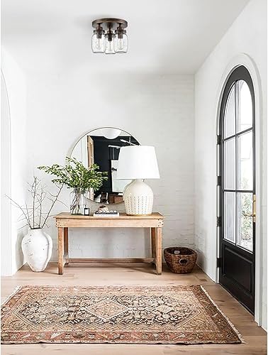 Miniatura 4 de CLAXY Mason Jar - Lámpara de techo de 3 luces estilo granja de montaje empotrado para cocina, dormitorio, comedor, color negro con latón cepillado