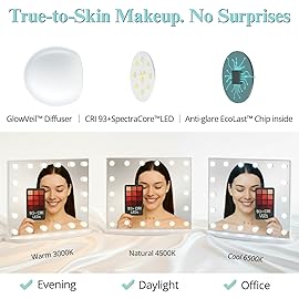 LUXFURNI Vanity Mirror with Lights, 23.6 x 20.5 Hollywood Mirror, Light Up Makeup Mirror with 18 LED Bulbs for Bedroom, 3 Color Lighting Modes, Tabletop & Wall Mount, USB Charging Port