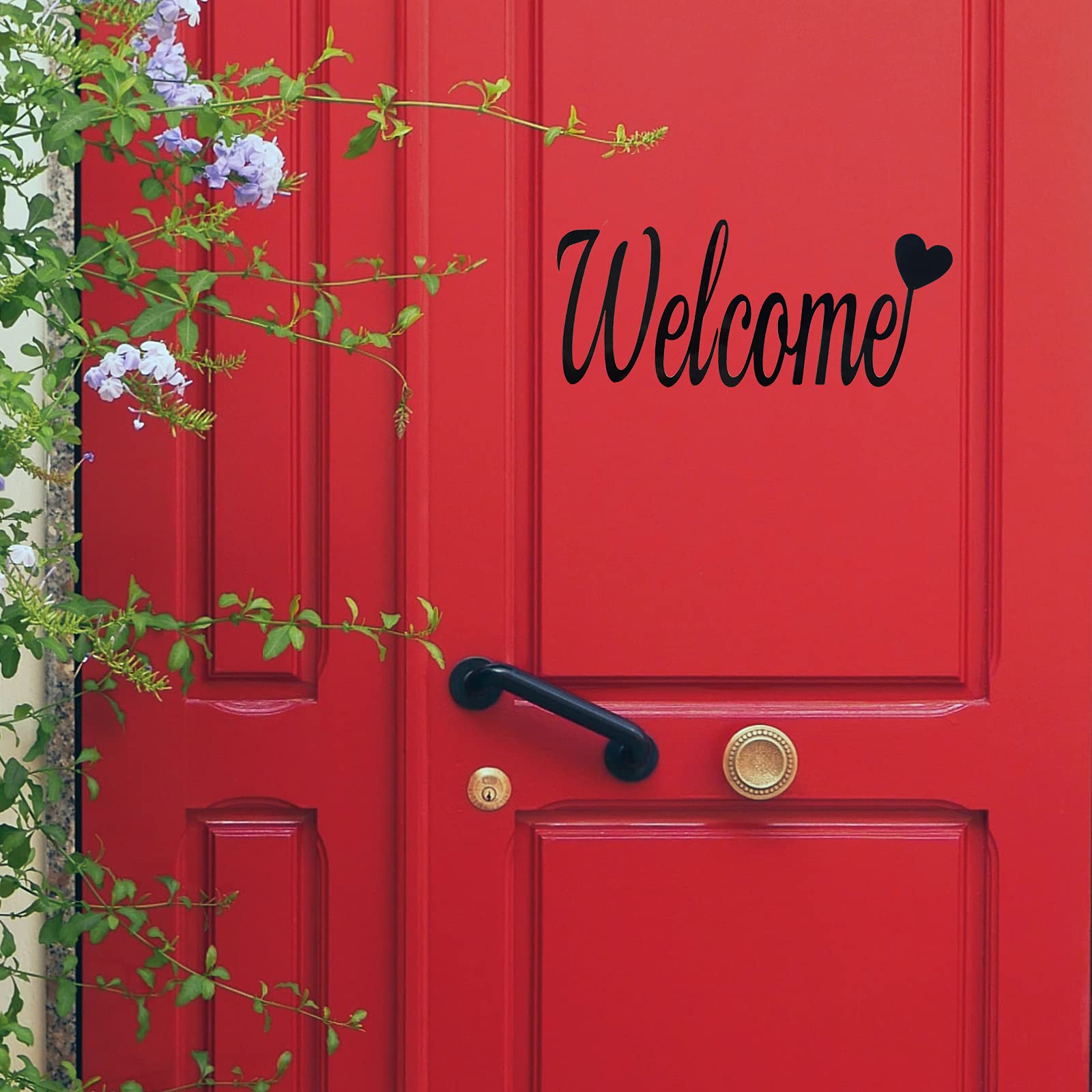 Welcome Door Decal Heart Door Sign Waterproof Vinyl Sticker for Front Door Decor Home Office Window Wall Art Decoration ( Black, 10" x 4" )