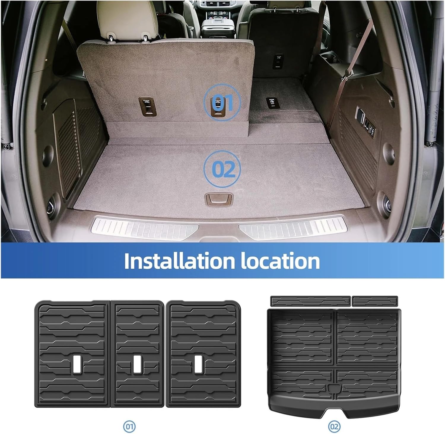 Compatible with Suburban GMC Yukon XL 7 Seats 2021-2024 TPE 3D Car Floor Mats Cargo Liner Trunk Pad Left Hand Drive(ChevyGMC LHD 5P)