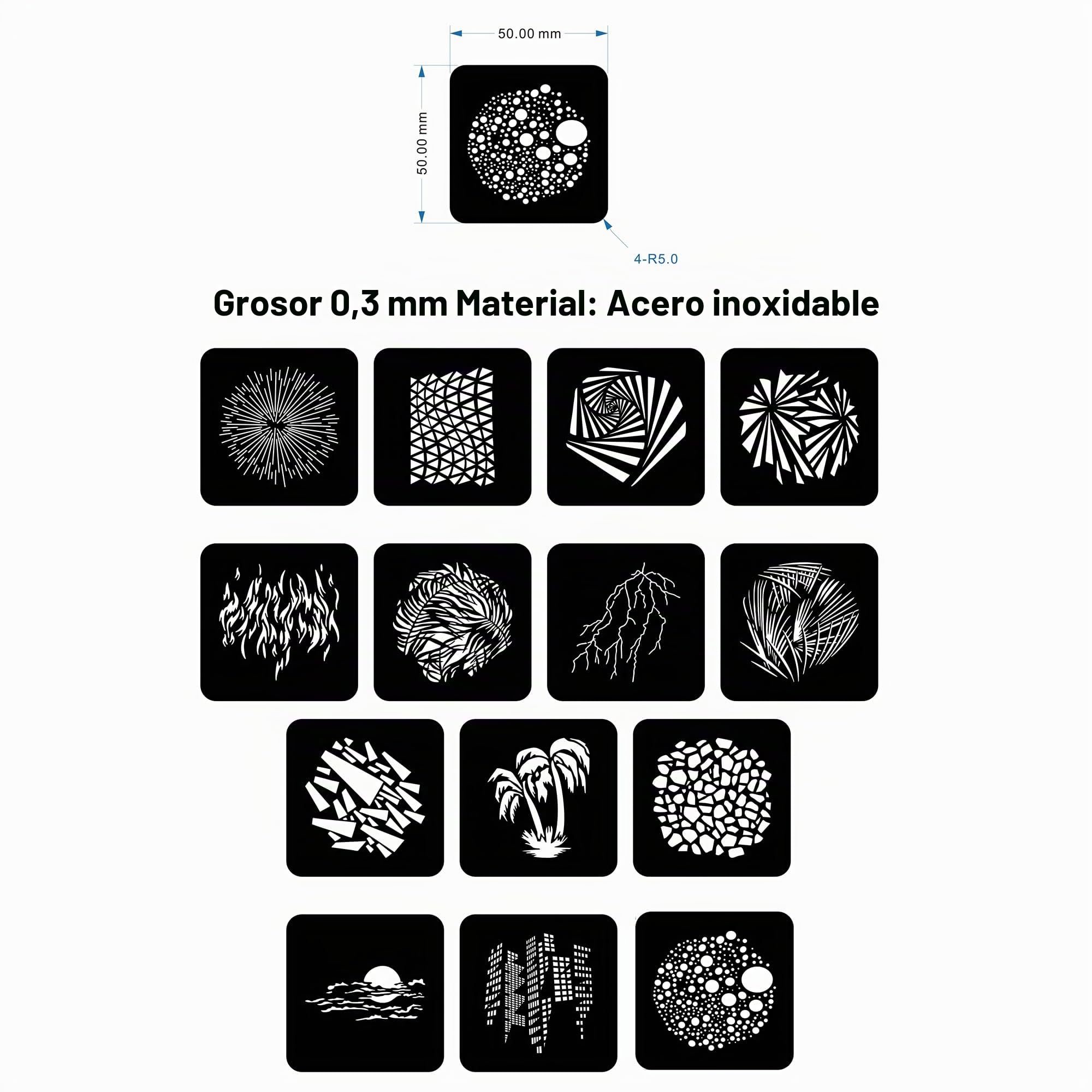 GOBO Set - Juego para proyector óptico DF DIGITALFOTO - Snoot Bowens, 14 Tarjetas gráficas GOBO de Acero Inoxidable
