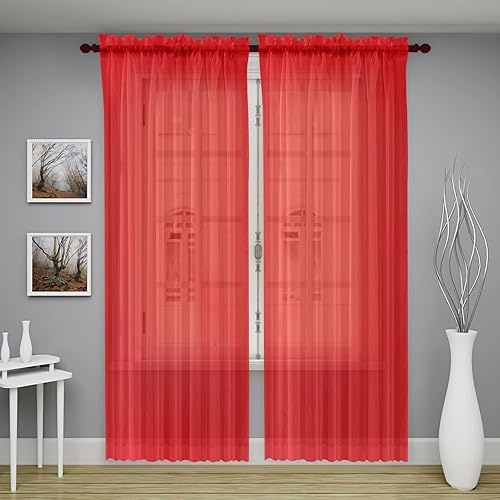 Oakias Juego de 2 paneles de cortinas traslúcidas rojas de 84 pulgadas de largo, 54 pulgadas de ancho x 84 pulgadas de largo, cortinas de gasa con