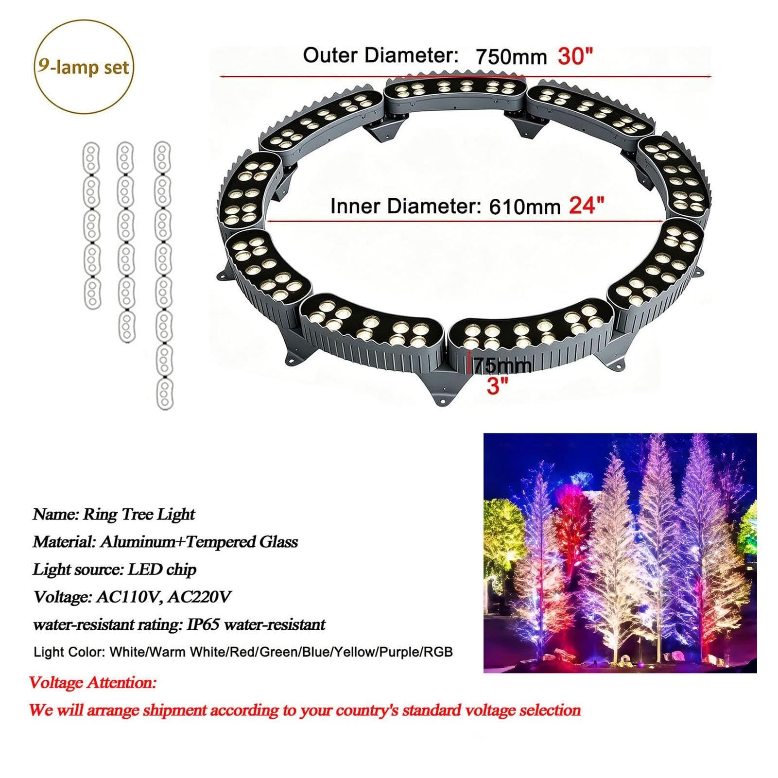 Luci per palme esterno, luci paesaggistiche a led, luce per albero anello