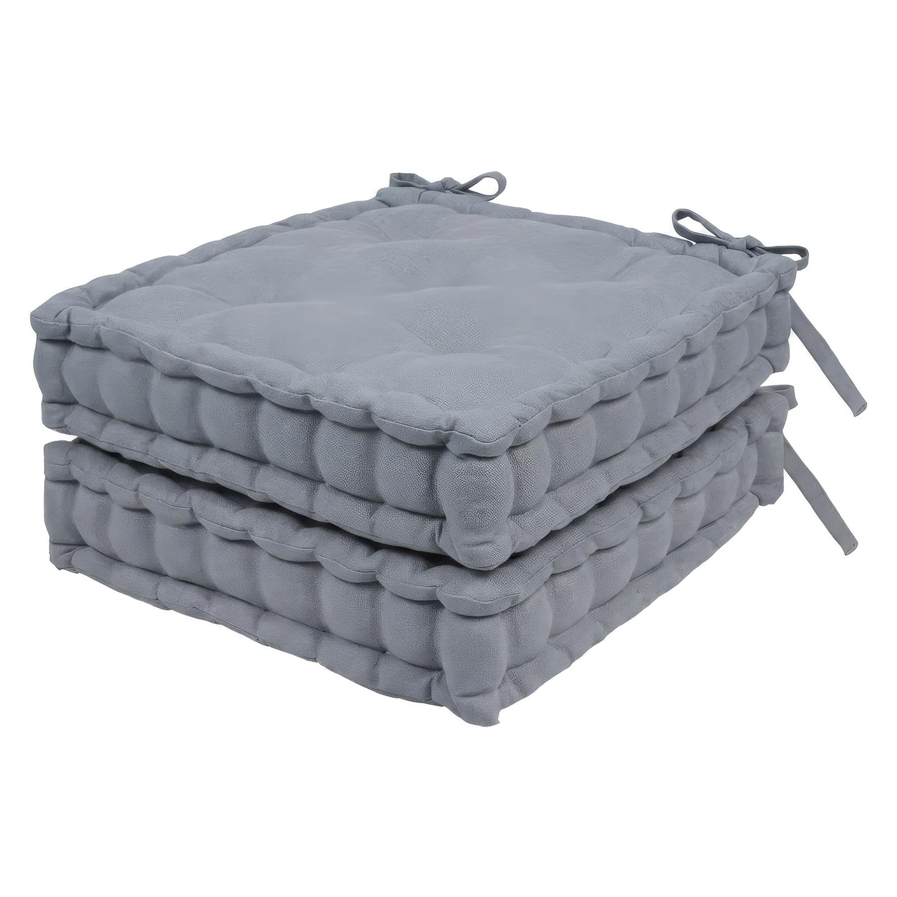Harbour Housewares Square Seat Pads Pack of 2-40 x 40cm Extra Thick Cushions with Ties, Indoor Outdoor Chair Seat Pads for Dining Chairs, Garden, Patio & Bistro Seating - Grey