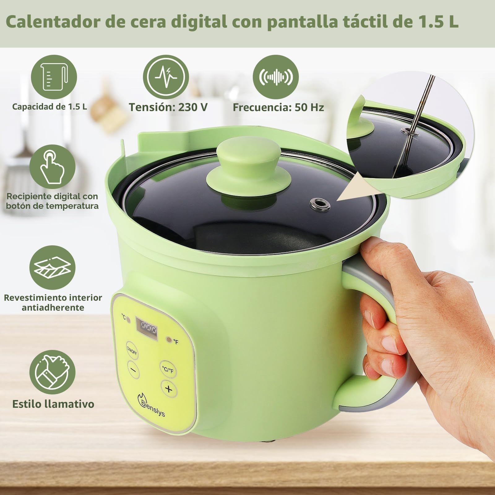 Derretidor de Cera Eléctrico para Fabricación de Velas, Olla de 1.5L con Control Preciso de Temperatura (30-150°C), Revestimiento Antiadherente y Pico Antigoteo para Cera de Soja, Jabón y Manualidades