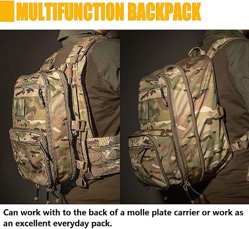 Miniatura 8 de KRYDEX Mochila táctica expandible Militar MOLLE Mochila para Viajar Senderismo Caza, Camo, Mochila táctica