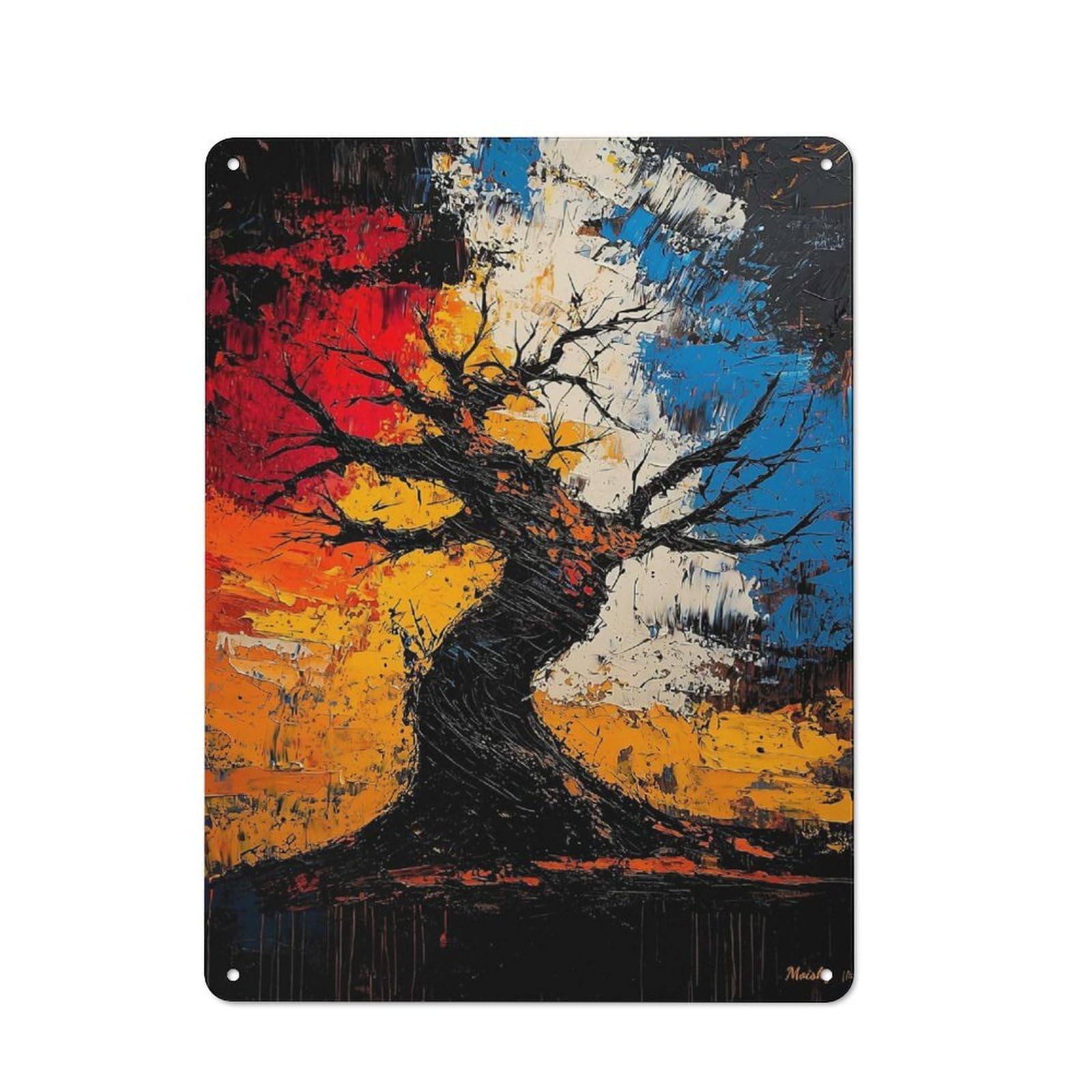 Junmoney Twisted Resilience – Expressionist Abstract T Rustic Ree Art Tin Wall Plaque 40X30cm, Rustic Kitchen Decor For Cottage, Kitchen, Hallway Or Breakfast Nook