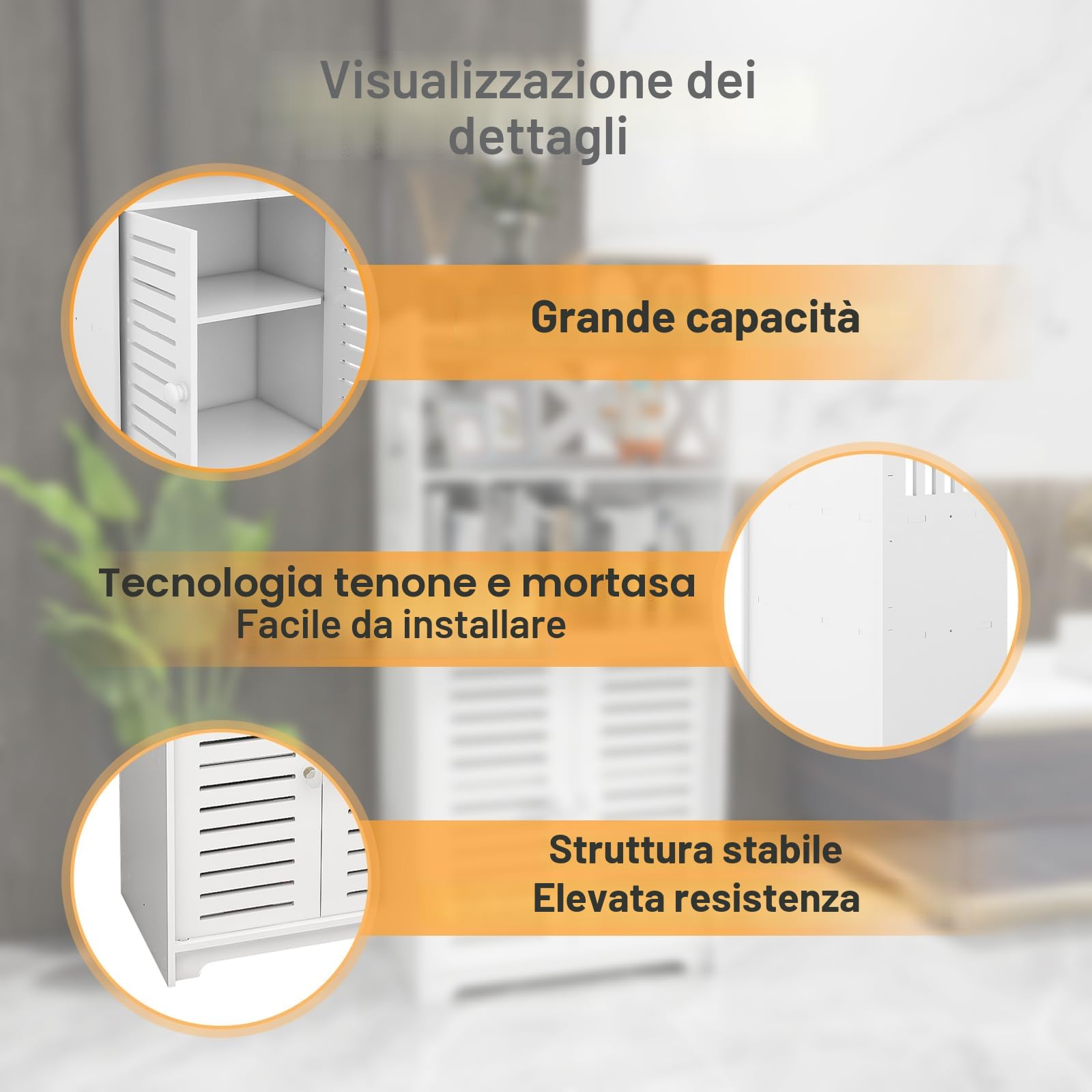 Mobile Bagno, Armadio Toilette Colonna, Mobile Toilette WC Riordinamento, Cassetto, Scomparto, Risparmio di Spazio, Piccoli Spazi - 75 * 22 * 36cm