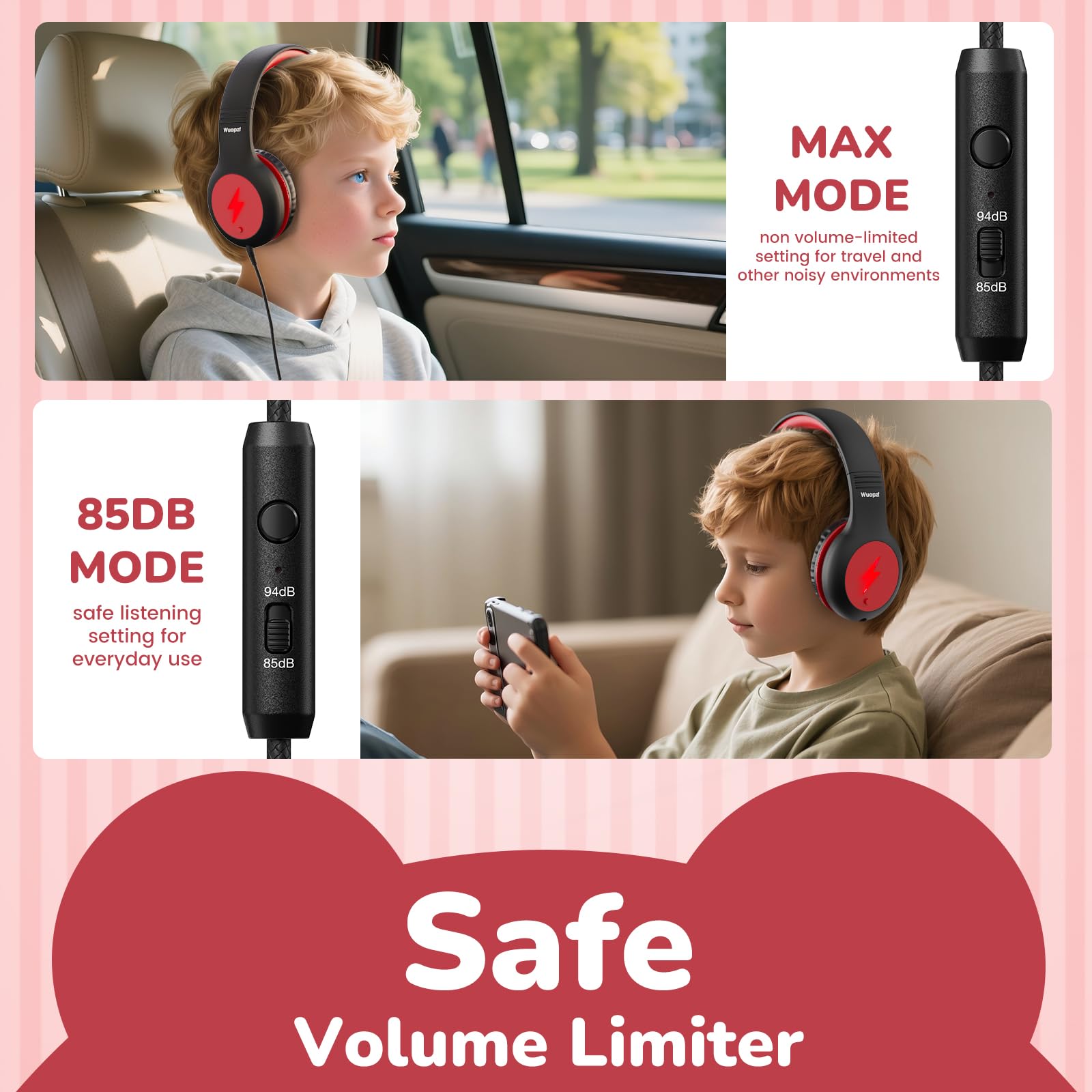 Kinder USB C Kopfhörer für Schule, sicheres Hören, kabelgebundene Over-Ear-Kopfhörer