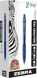 Zebra Pen Z-Grip Retractable Ballpoint Pen, Smooth-Flowing Ink, Fine Point, 0.7mm, School & Office Supplies, Ideal for Note-Taking, Journal and Planner Use, Blue Ink, 12-Pack (23920)