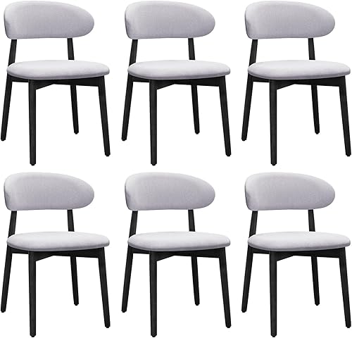 Vista 17 de Juego de 4 sillas de comedor estilo granja, sillas de cocina tapizadas de tela moderna de mediados de siglo, sillas de comedor de madera con Light