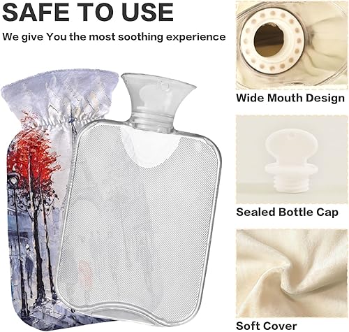 Miniatura 2 de Naanle Botella de agua caliente con tapa, pintura al óleo, torre Eiffel, botella de agua caliente transparente, bolsa de agua caliente para cama,