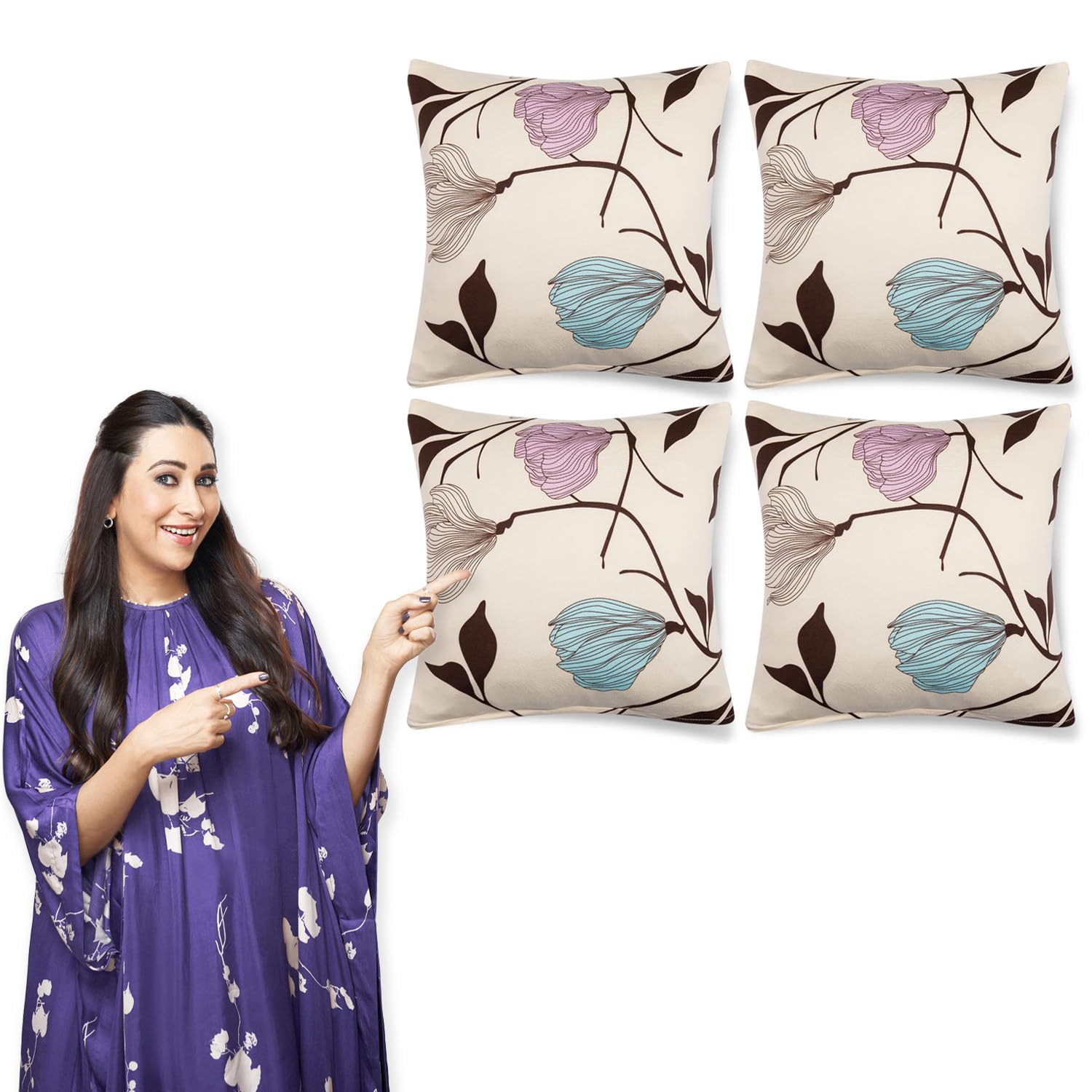 HOKIPO 95% Polyester 5% Spandex Stretchable Cushion Cover 16X16 Pack of 4 (Ar-4098-D20*4, Beige, 40.6 cm, 0.5 cm)-image-27