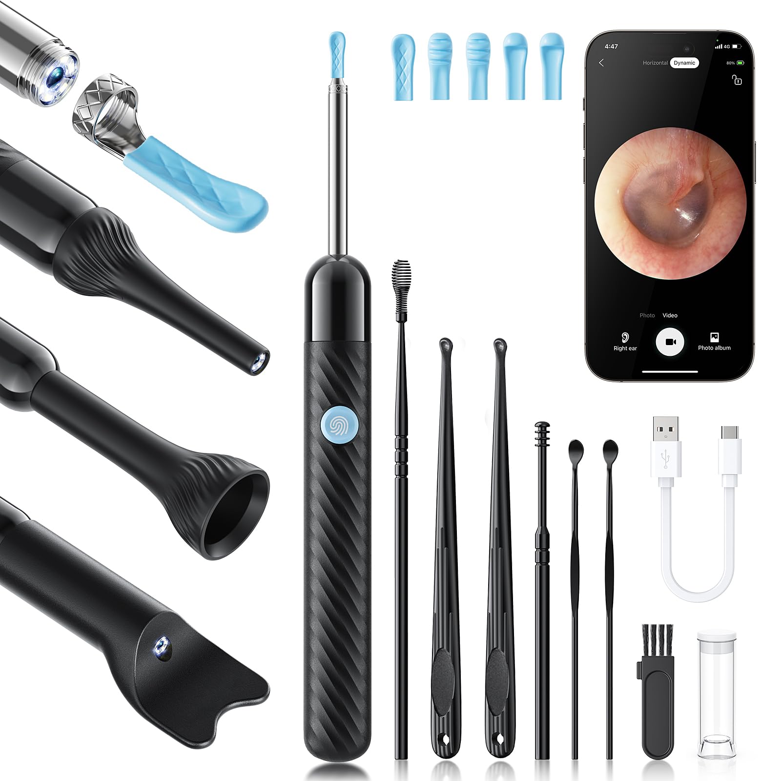 loyker x6 ear wax removal tool camera ear cleaner with camera fsa - hsa store eligible 1080p ear camera with 6led light for earnosethroattonsil stone examination black