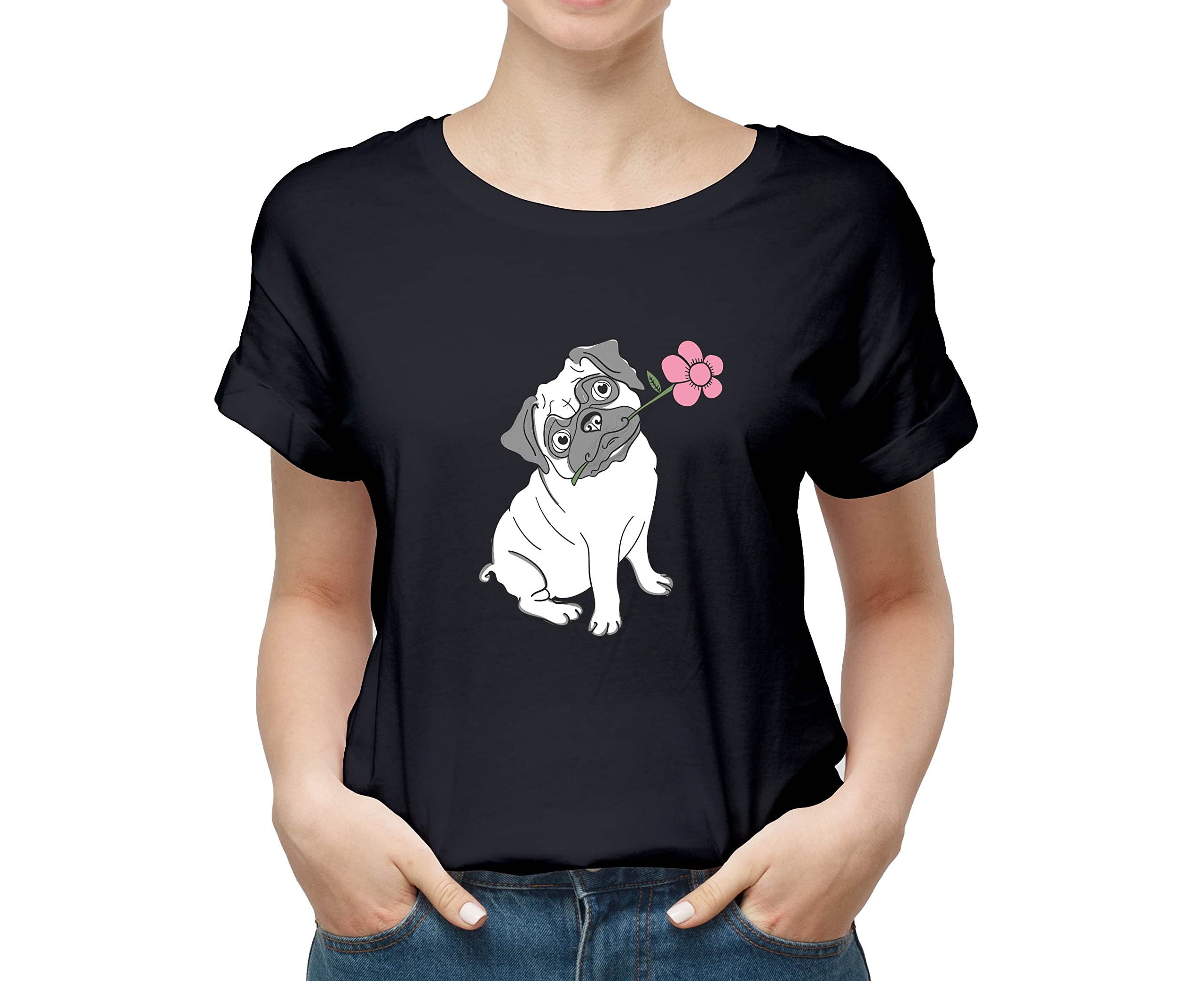 Vegon kart Pug HOLDINGG Rose 100% Cotton Round Neck Printed T Shirt for Men Women, Dog Lover t Shirt, Dog Pattern t Shirt, Pet Lover t Shirt, Pug Lover T Shirt (B0CG9ZDKDS) Amazon Price History, Amazon Price Tracker