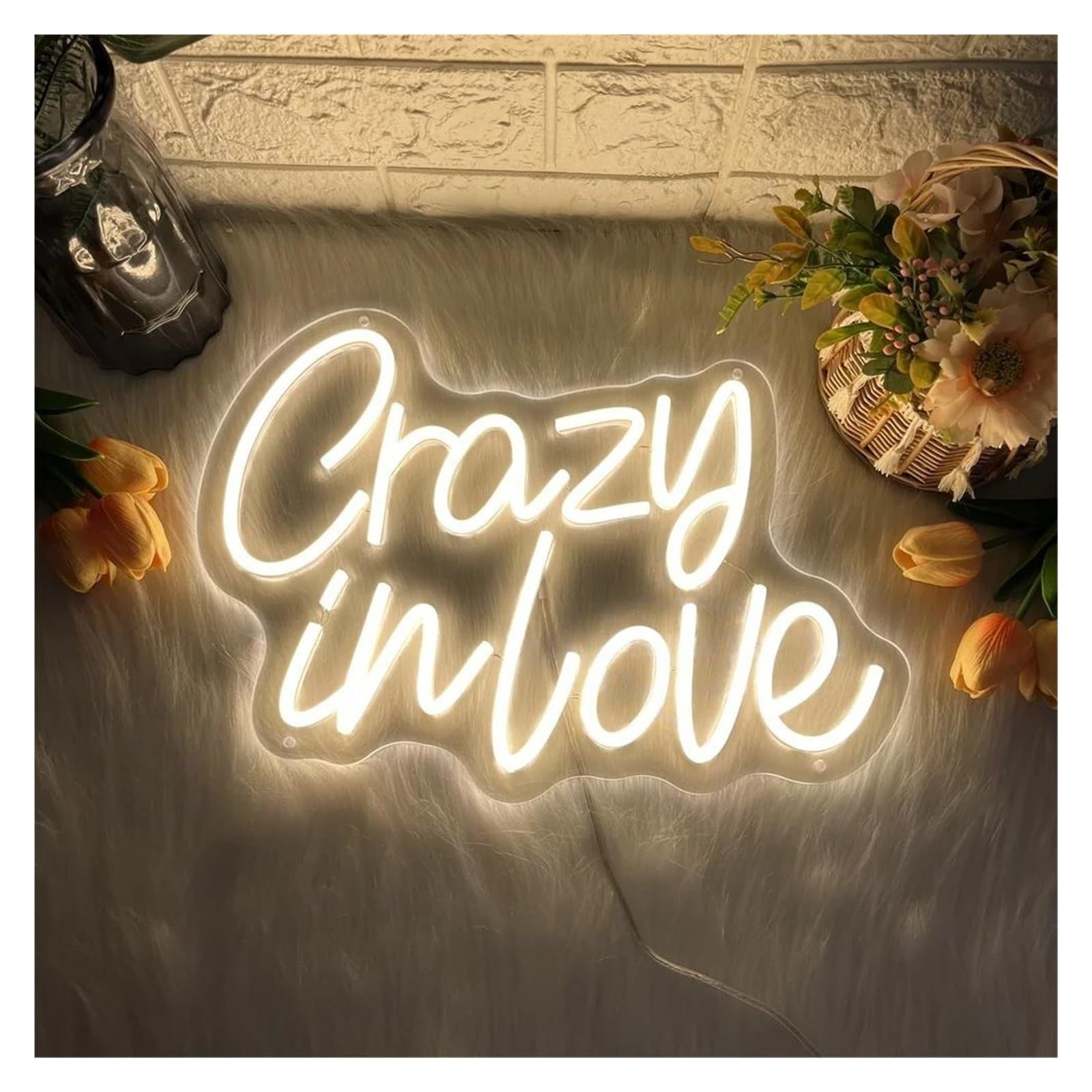 LED néon signe Enseigne Au Néon Crazy In Love Variable, Pour Décoration De Chambre À Coucher De Mariage, Lumière D'ambiance Romantique, Alimentée Par USB, 40cm
