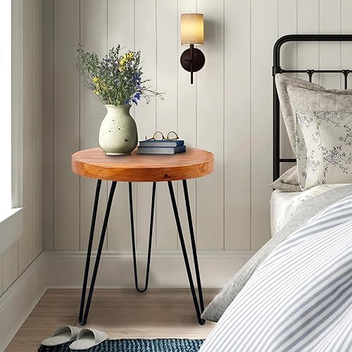 Miniatura 14 de Mesa auxiliar de madera maciza de 15 x 15 x 20 pulgadas de alto, mesas auxiliares de café vintage, soportes rústicos para plantas, sala de estar,