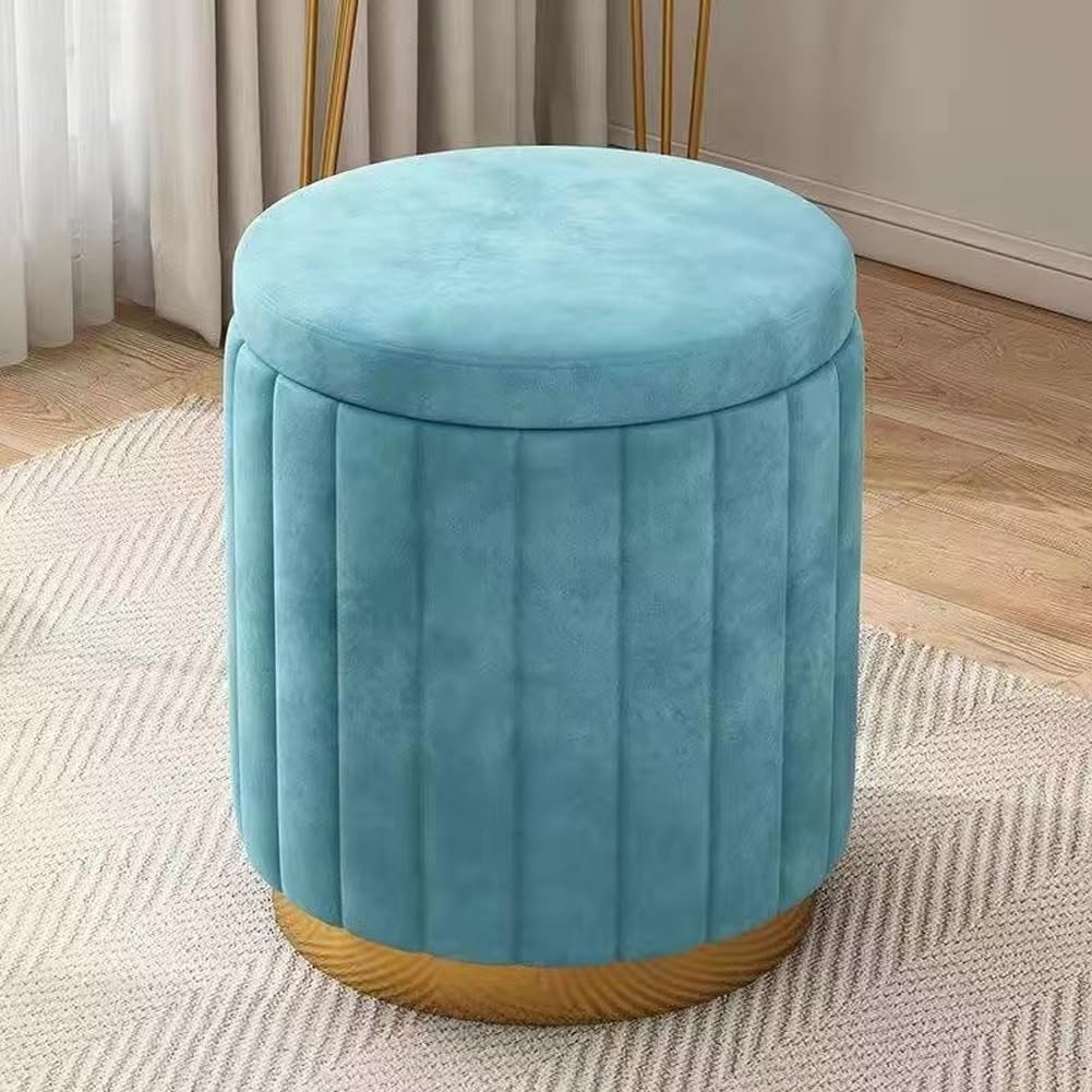 Sgabello ottomano rotondo in velluto con coperchio rimovibile, seduta imbottita per trucco, elegante poggiapiedi imbottito per soggiorno e camera da letto (blu), versatile decorazione per la casa