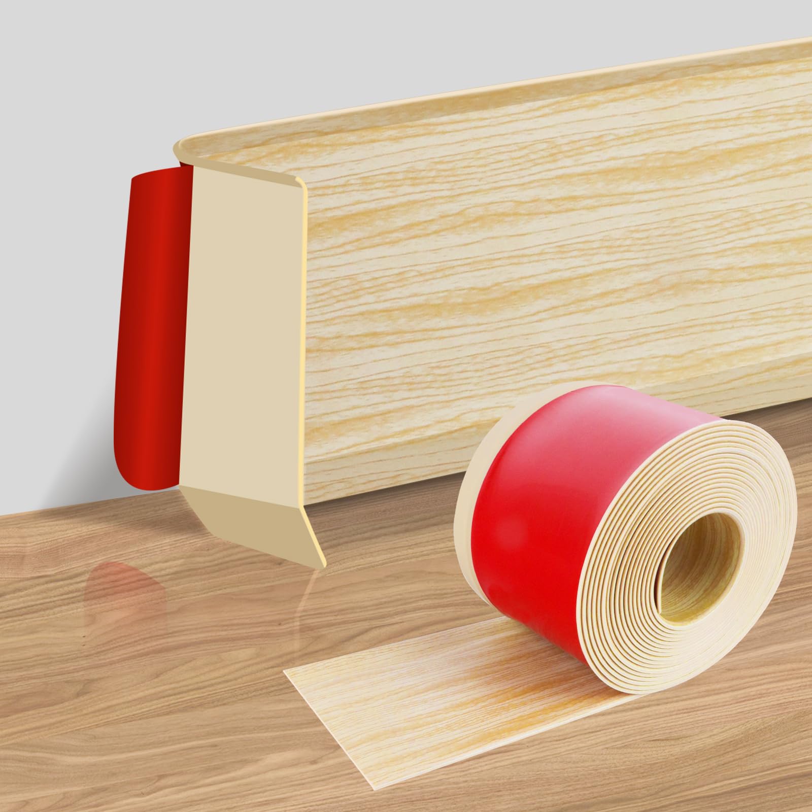 Vinyl Wall Base Baseboard Molding Trim 4inch Flexible Baseboard Trim Wood Peel and Stick Wall Molding (4 Inch X 20 Feet, Yellow Wood Grain)