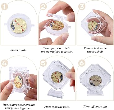 2 Pcs Coin Display Case Stand Holders for Collectors, Standing Coin Display Case Clear Acrylic Coins Protector 3D Rotatable Floating Coins Capsules Frame for Collectors Medallion Medal (1.6X 1.6in)