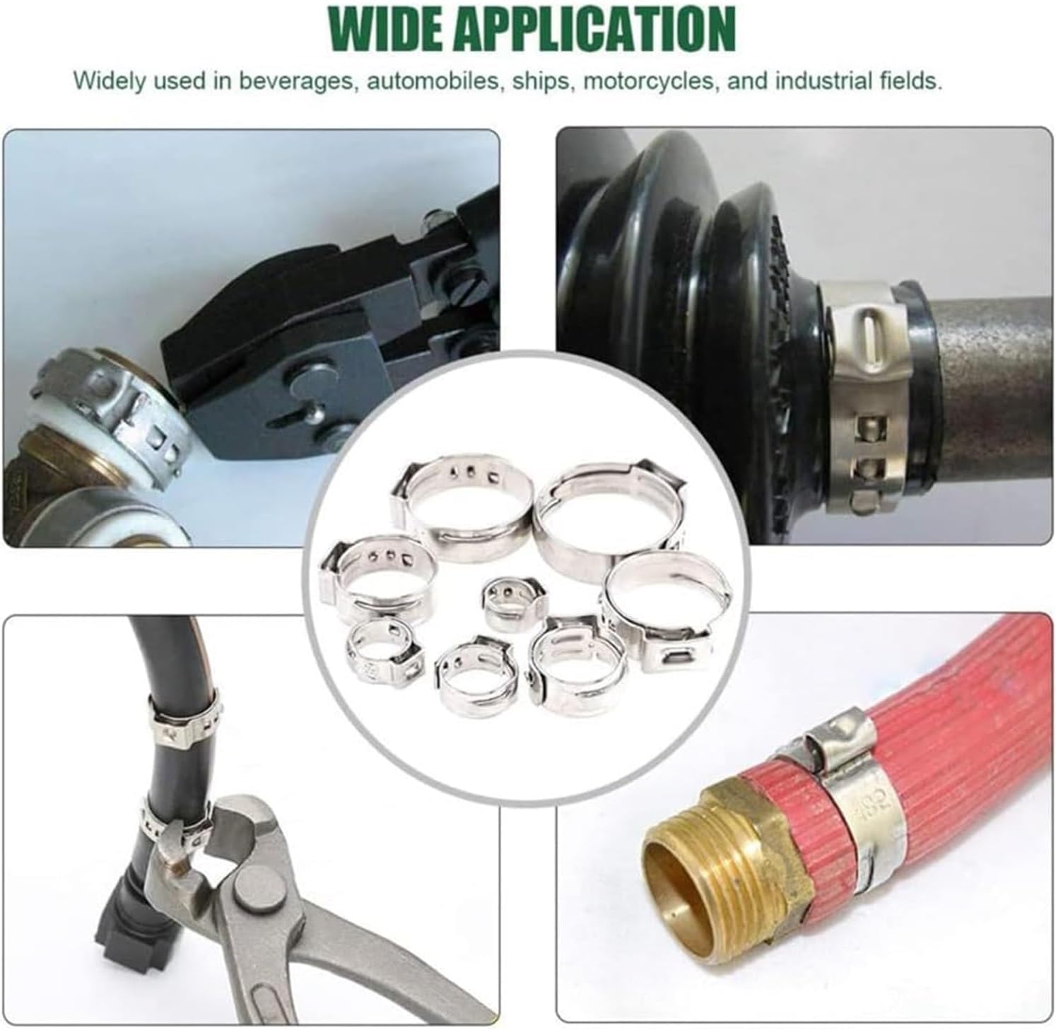 Hose Clamps,Pipe Clam,Hose Clamp, Stainless Steel 304 Single Ear Hose Clamps Assortment Kit Single(12.8-15.3mm)
