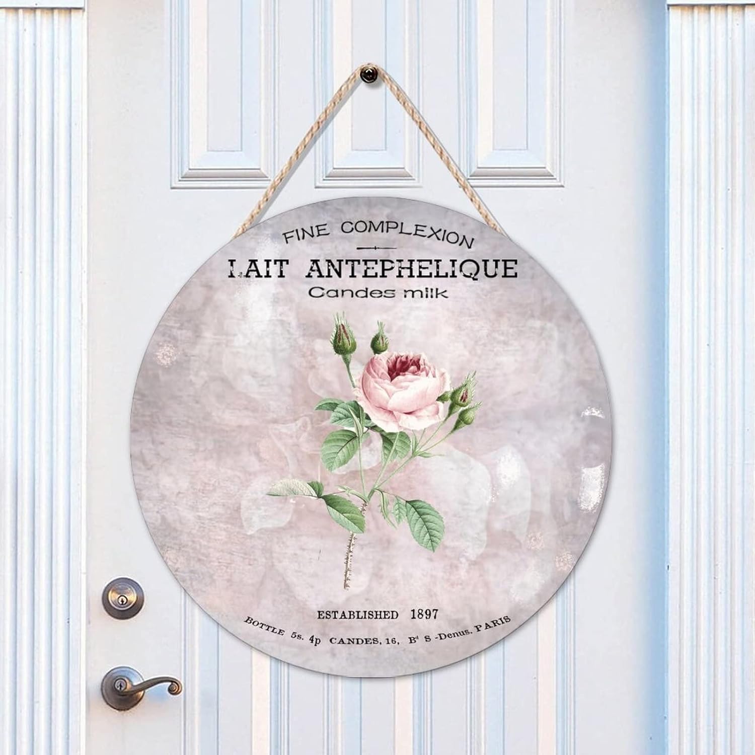 Retro Round Door Hanger Sign, French Vintage Flower Wood Door Sign, Vintage 16x16in Wall Door Hanging Sign Farmhouse Front Porch Decor Housewarming Gifts