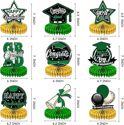 Miniatura 2 de 9 centros de mesa de nido de abeja de graduación para mesas 2024, verde clase de 2024, felicitaciones graduadas, centros de mesa de graduación para